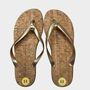 Michael Kors Jet Set Sandals MK Jelly 11 Gold Cork‎ Flip Flops Thong Beach